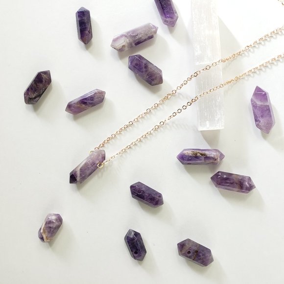 Amethyst Double Terminated Point Necklace 20" - Picture 3 of 4